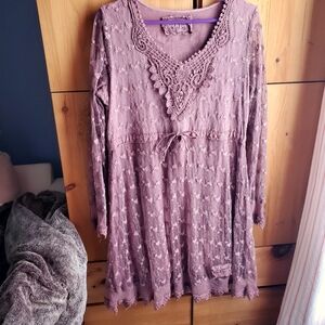 JDL Mauve Long Sleeve Lace Dress Size Large